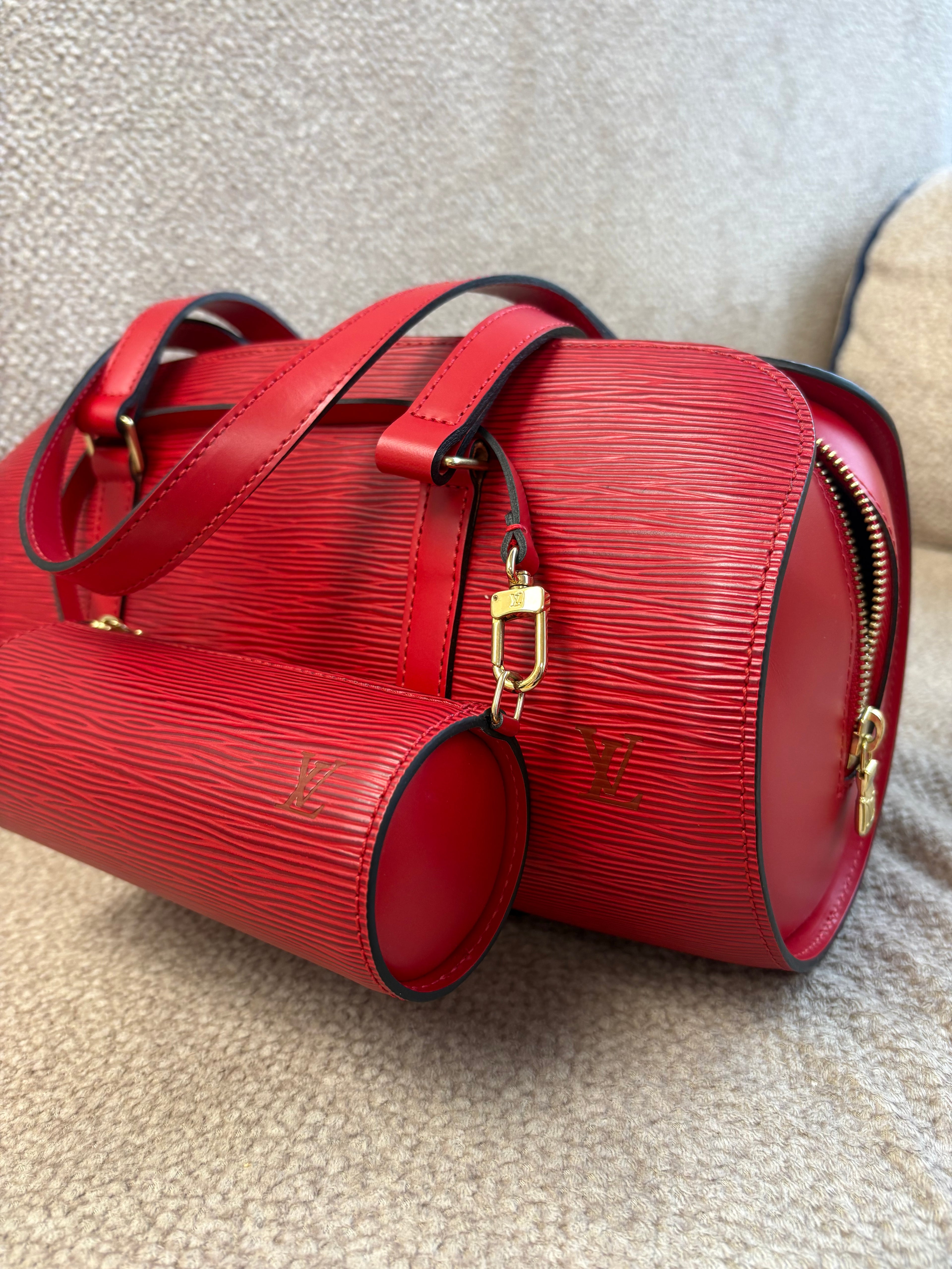 Louis Vuitton LV Epi Soufflot Handbag Leather Red