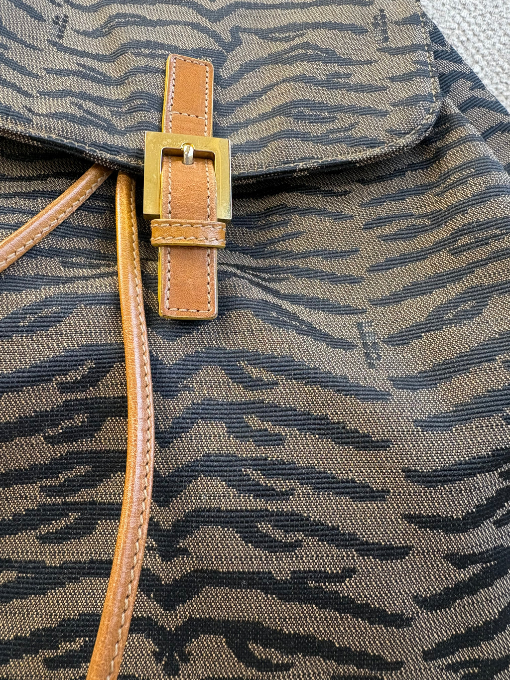 Vintage Fendi Backpack In Tiger Jacquard Canvas
