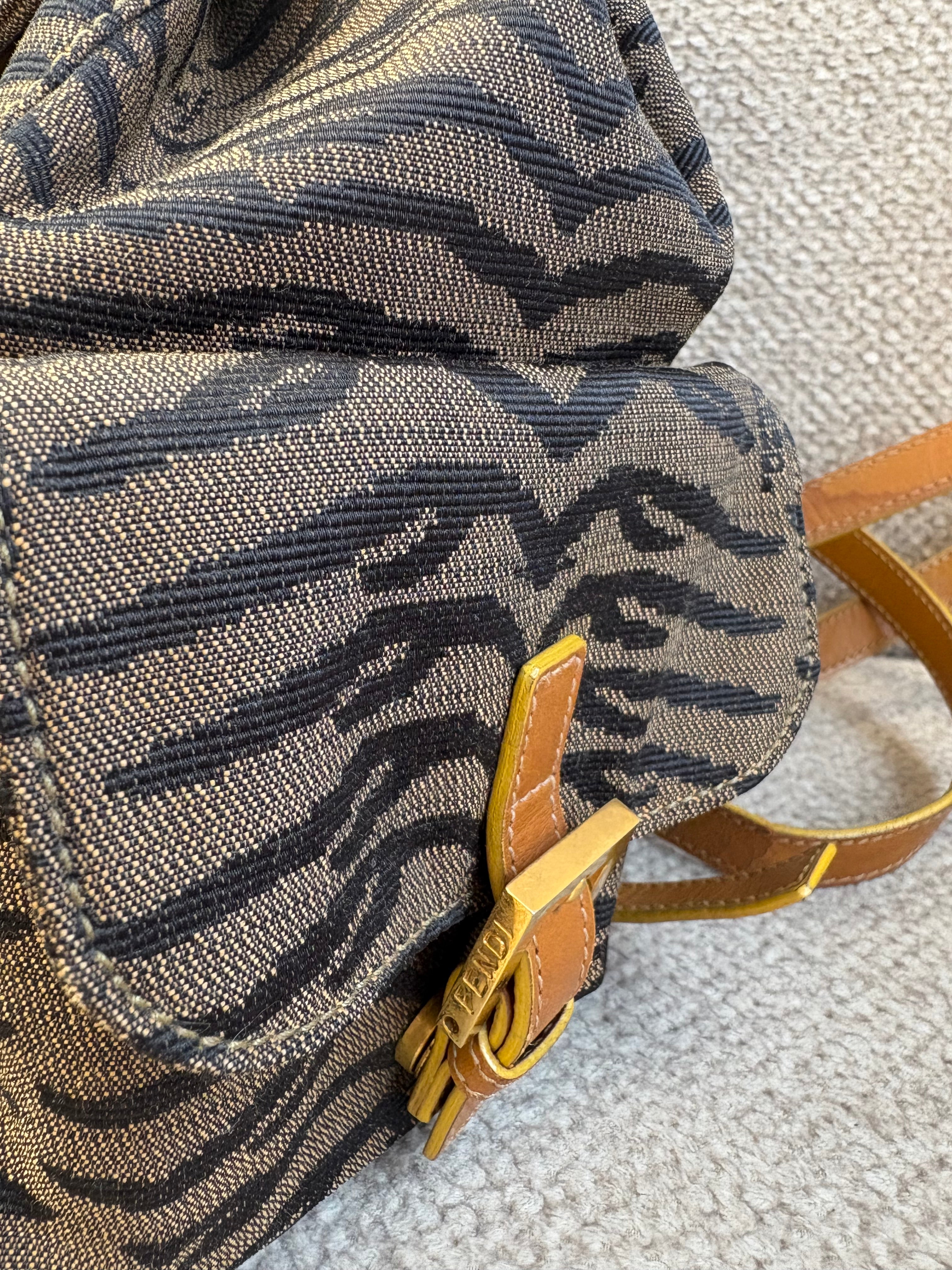 Vintage Fendi Backpack In Tiger Jacquard Canvas