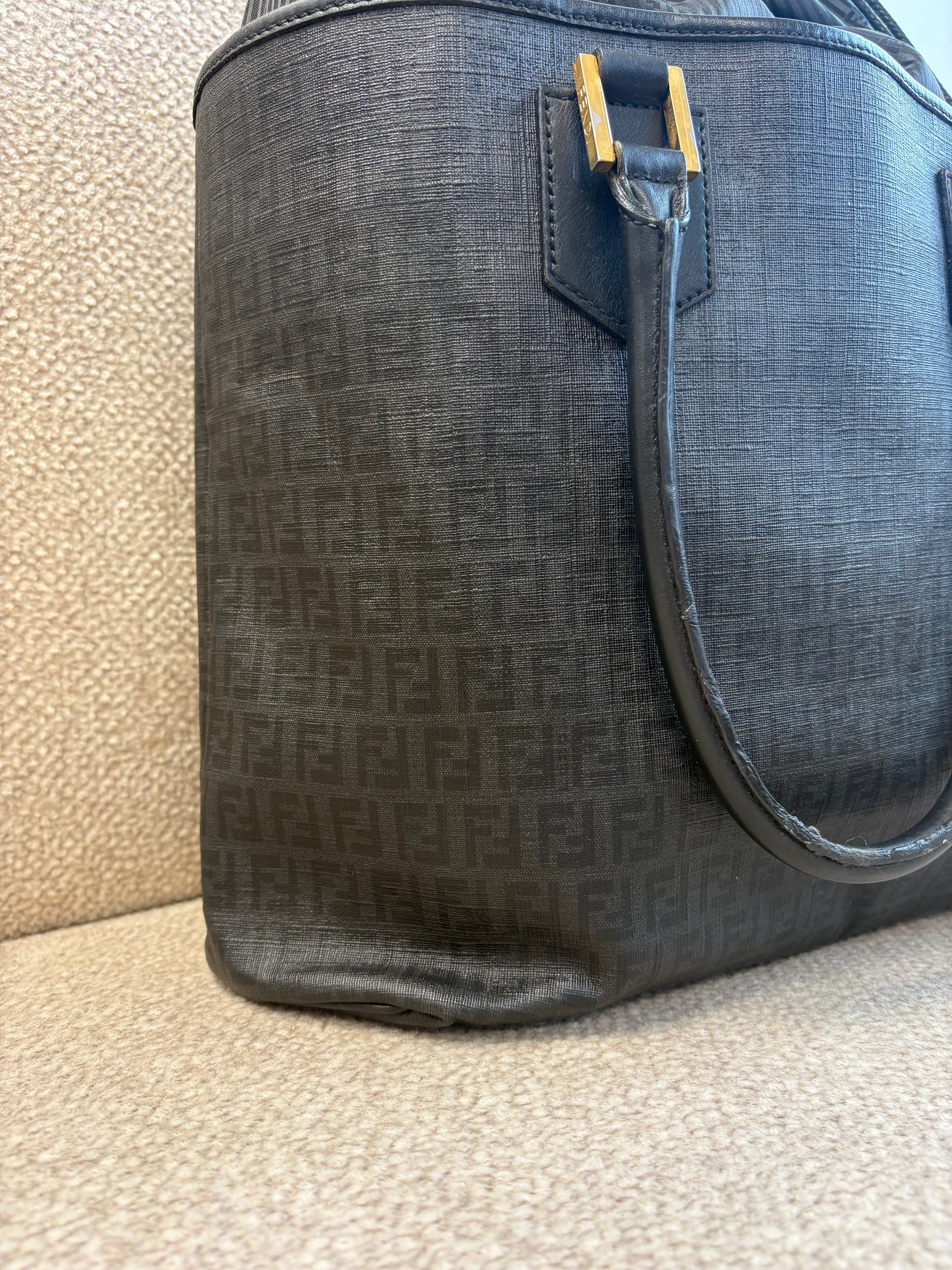 Fendi Black Zucchino Coated Canvas Spalmati Drawstring Tote