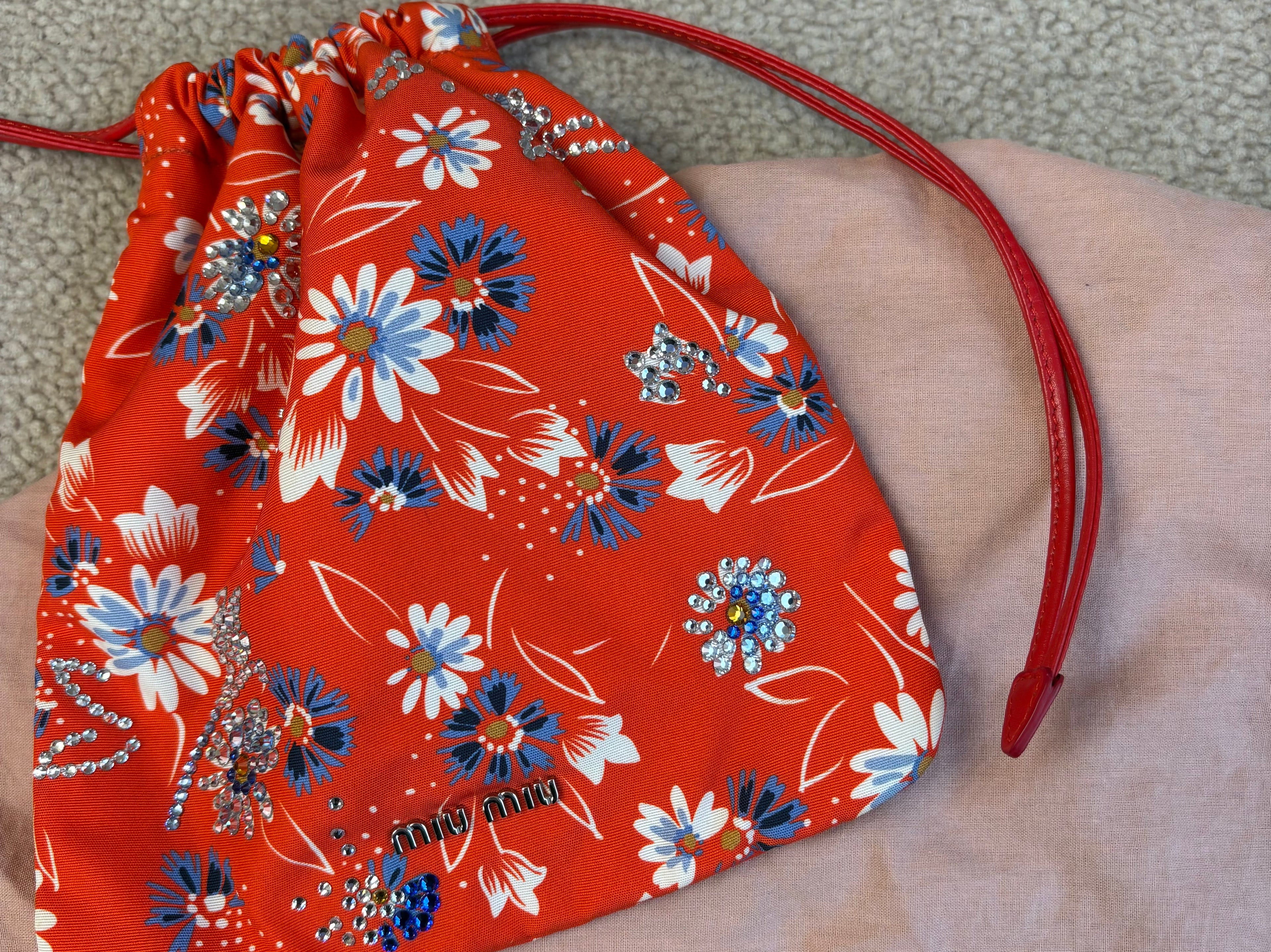 Miu Miu crystal-embellished floral print drawstring pouch