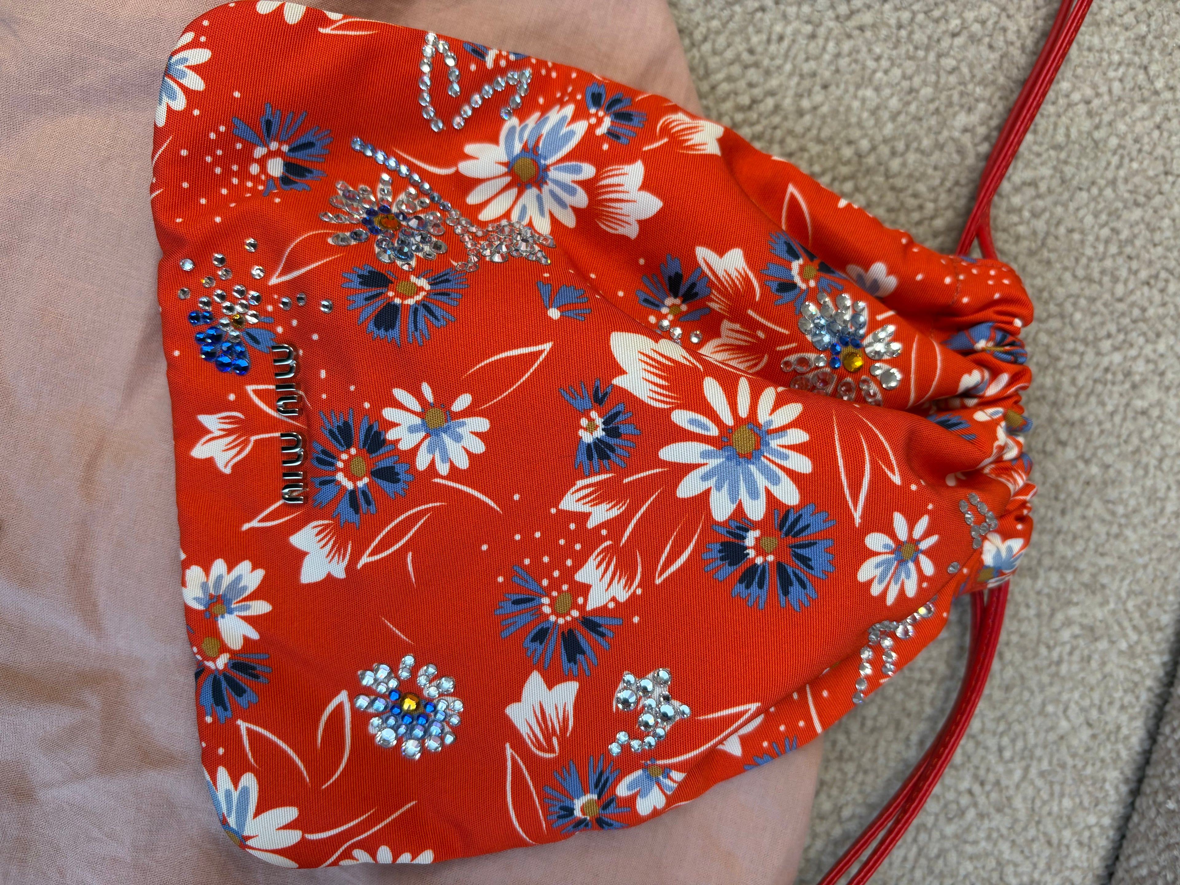 Miu Miu crystal-embellished floral print drawstring pouch