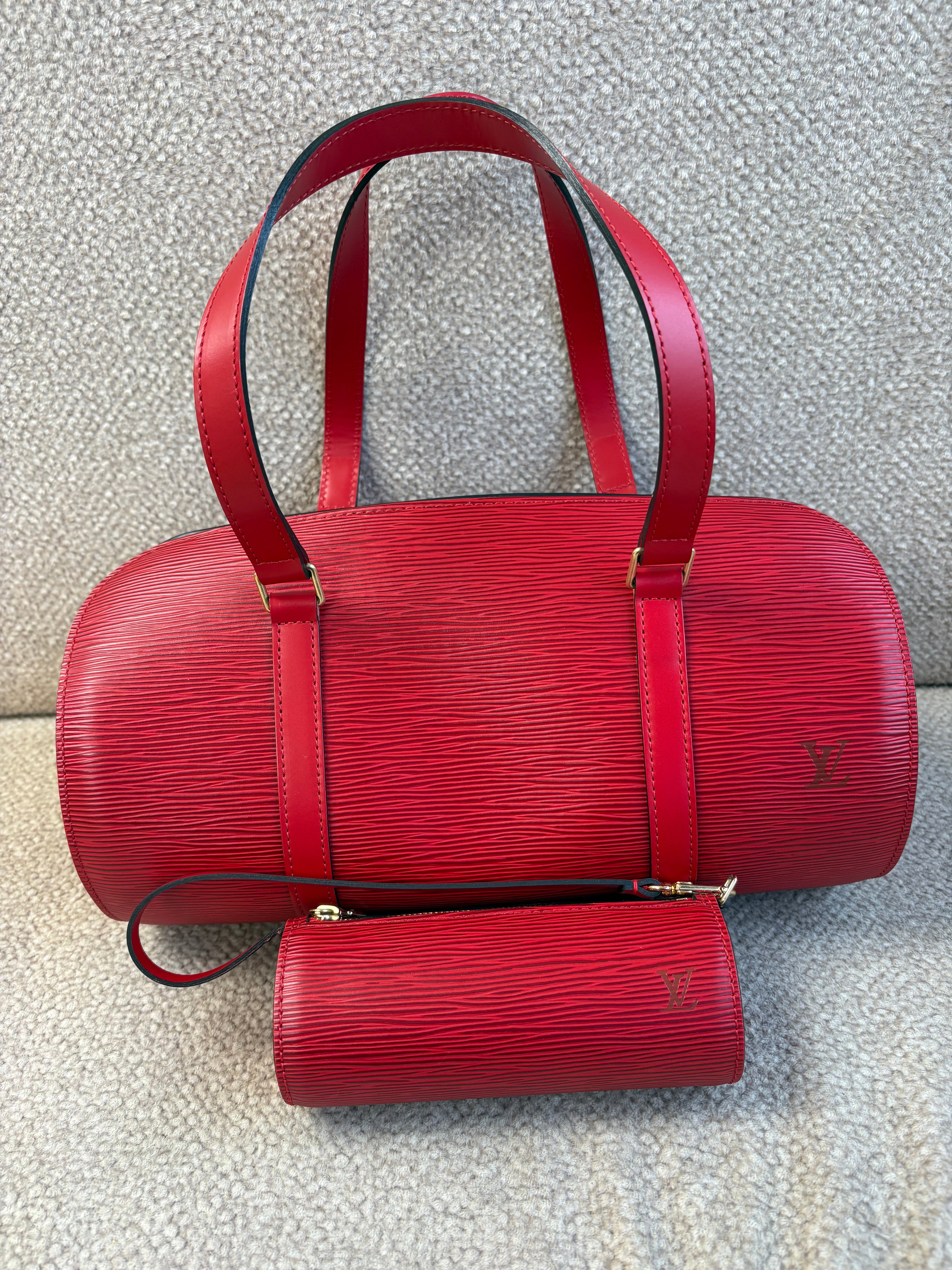 Louis Vuitton LV Epi Soufflot Handbag Leather Red
