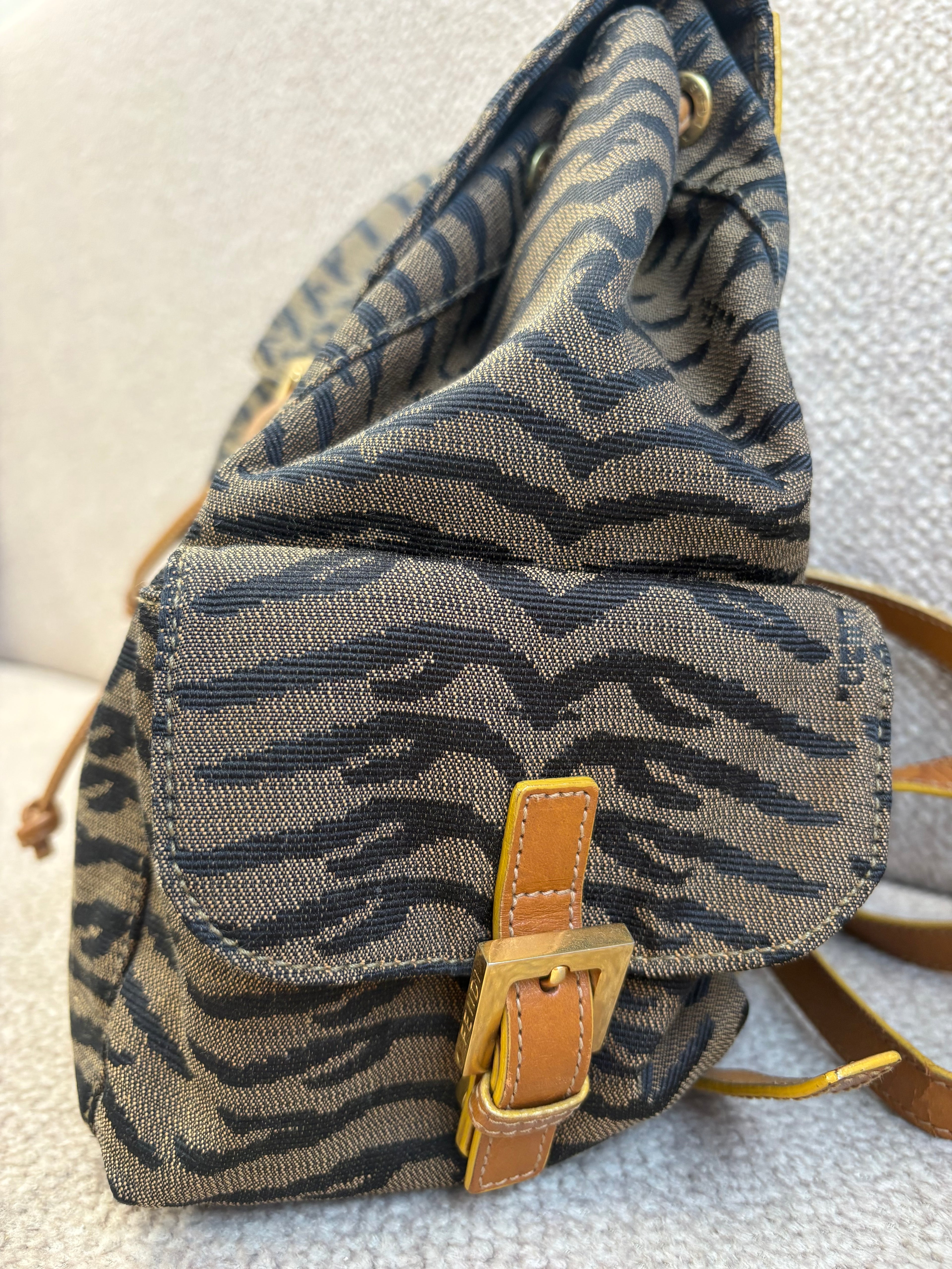 Vintage Fendi Backpack In Tiger Jacquard Canvas