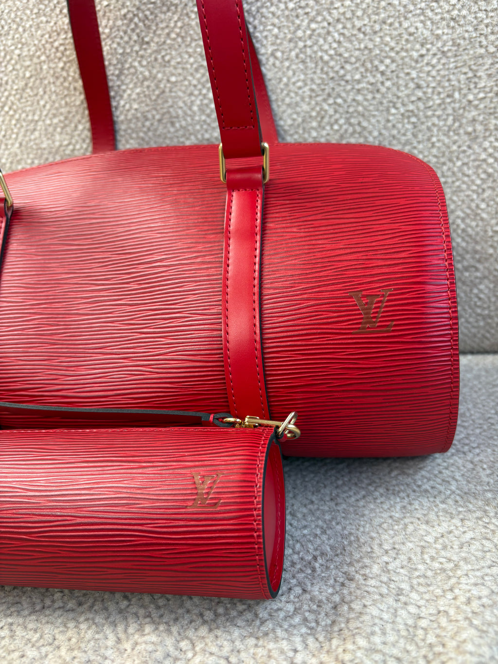 Louis Vuitton LV Epi Soufflot Handbag Leather Red