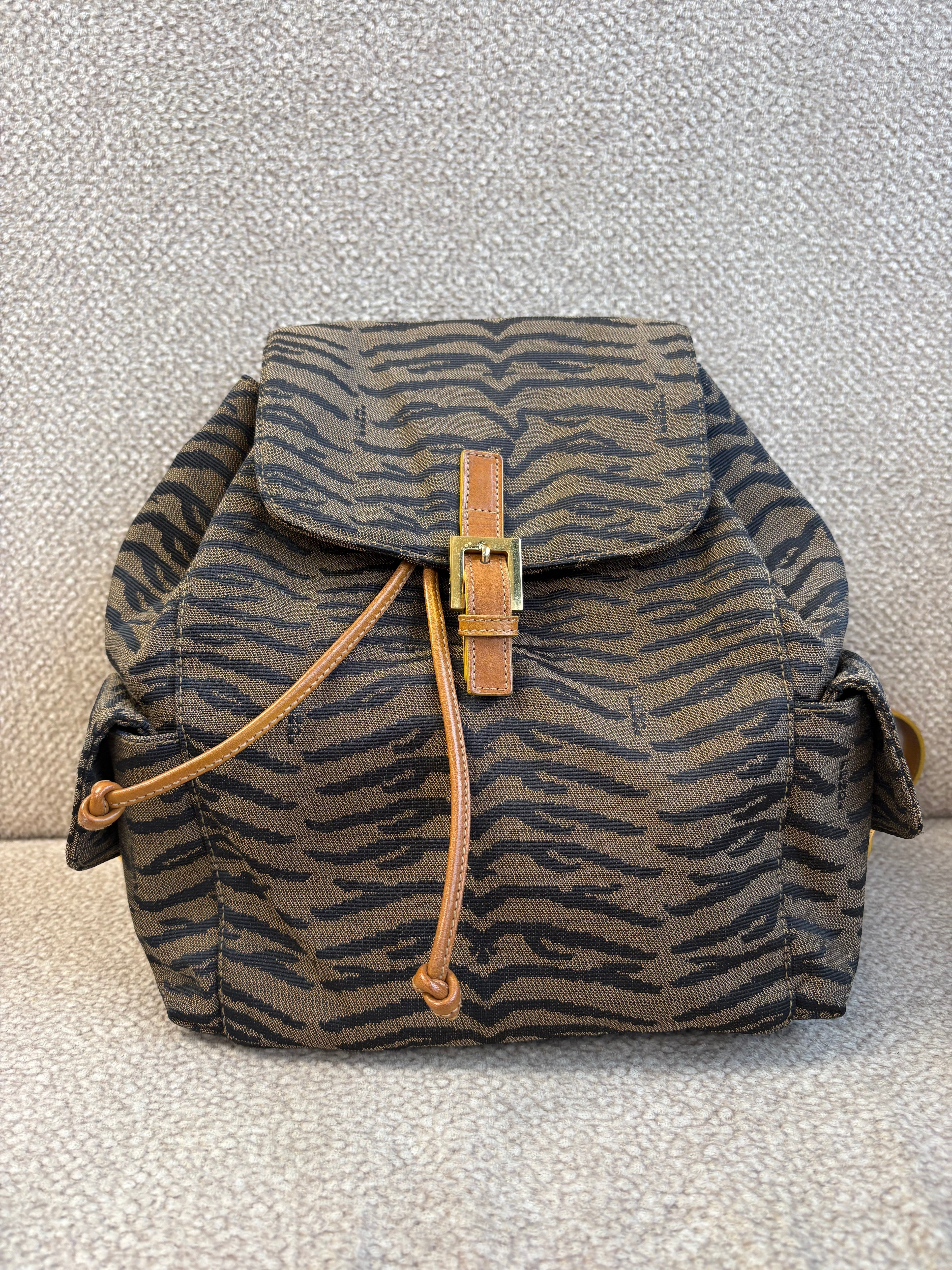 Vintage Fendi Backpack In Tiger Jacquard Canvas