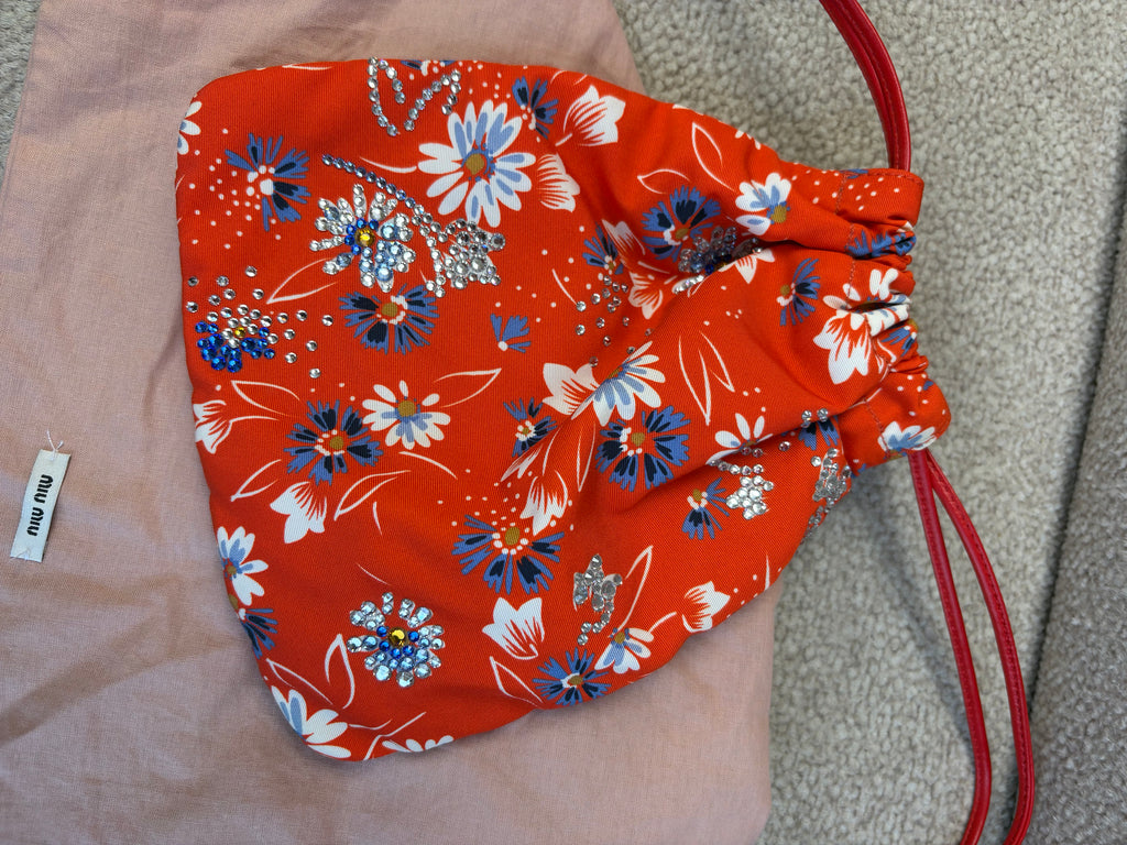Miu Miu crystal-embellished floral print drawstring pouch