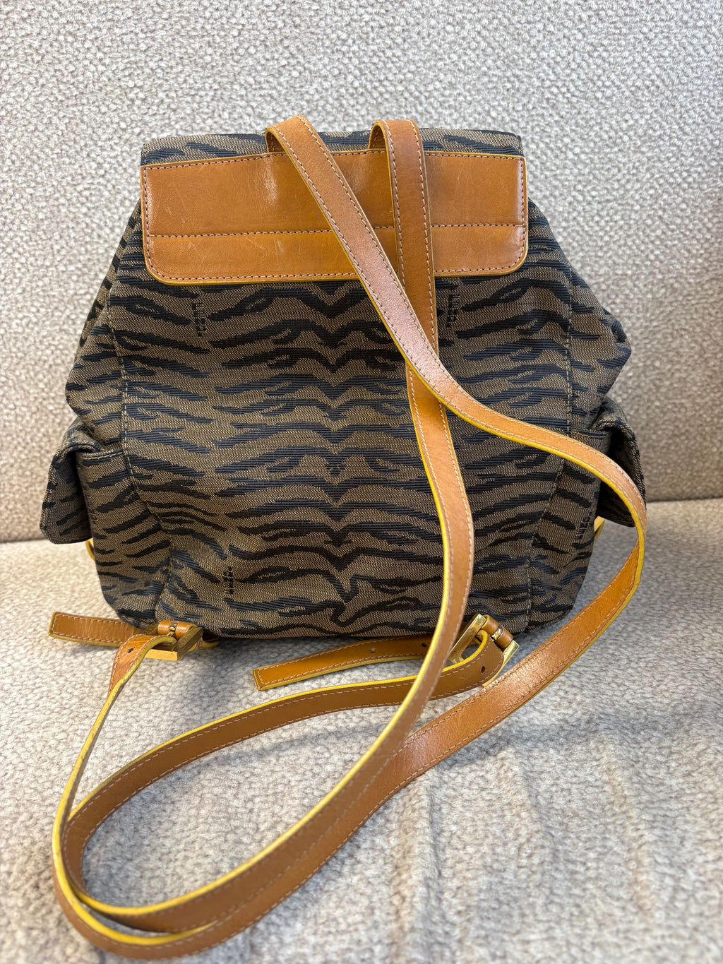 Vintage Fendi Backpack In Tiger Jacquard Canvas