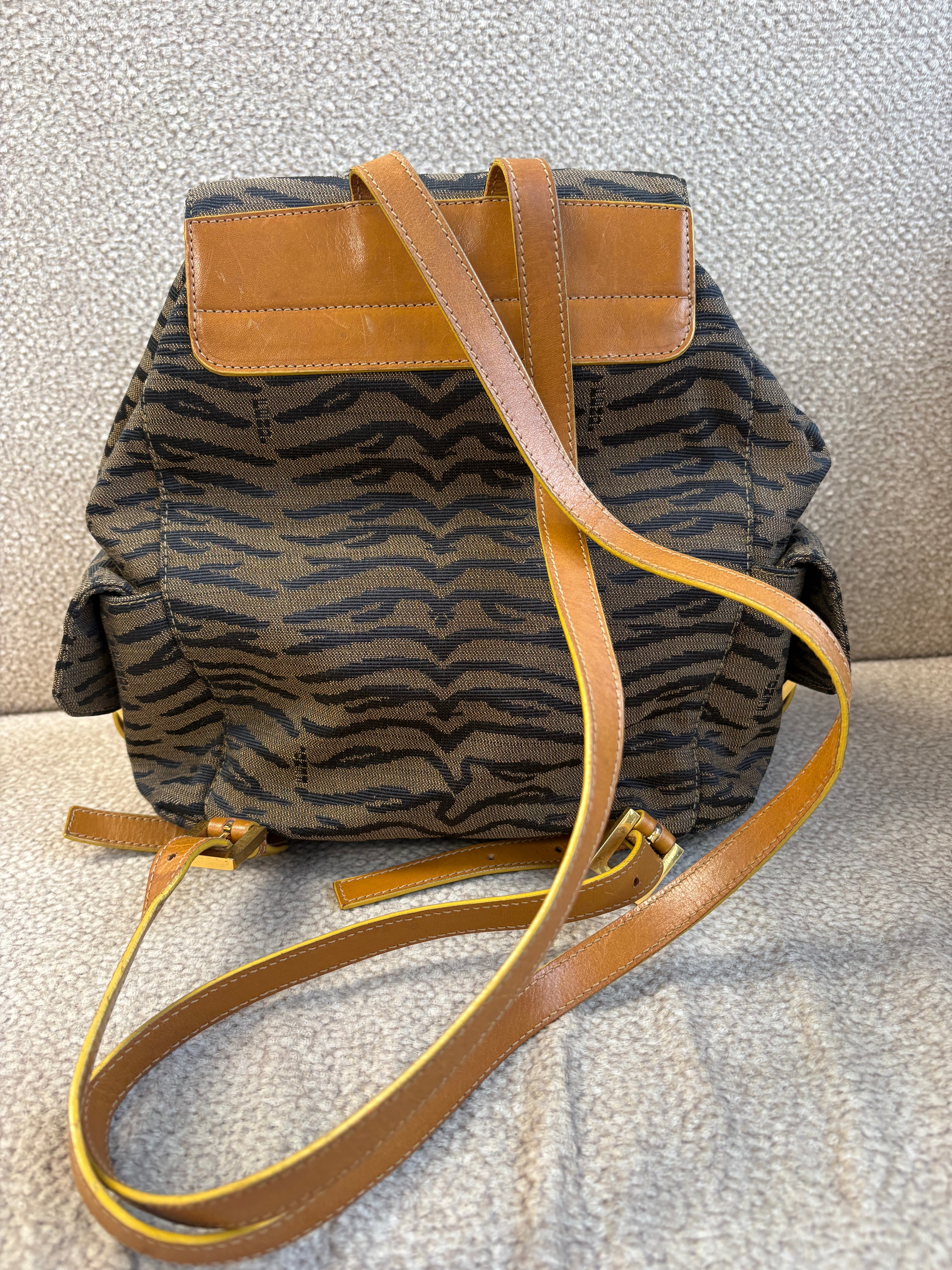 Vintage Fendi Backpack In Tiger Jacquard Canvas
