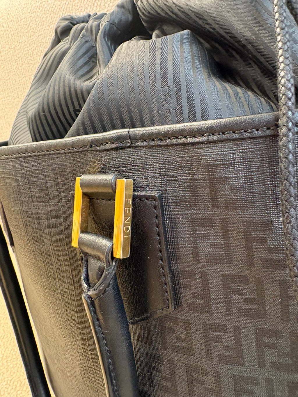 Fendi Black Zucchino Coated Canvas Spalmati Drawstring Tote