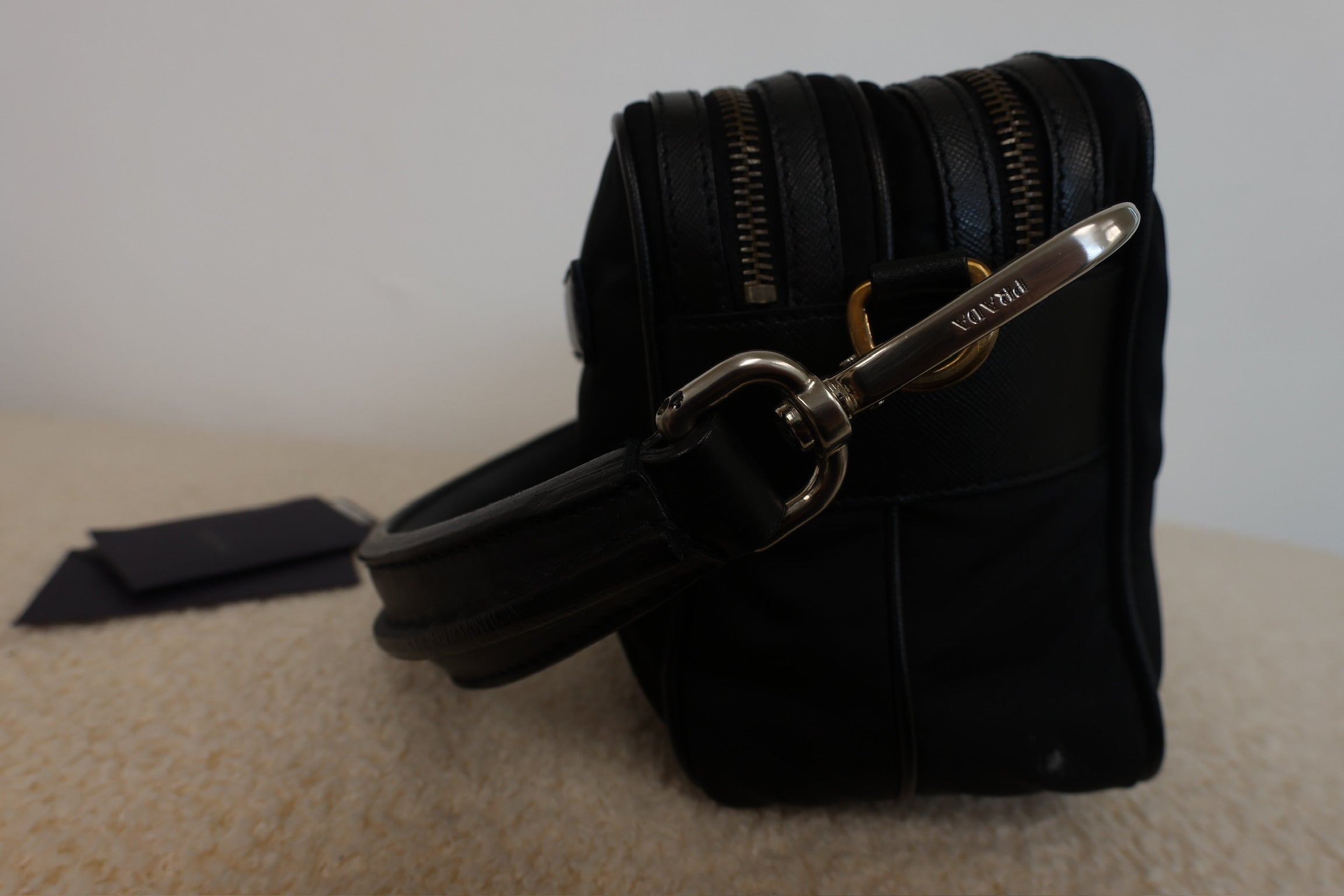 Prada Vintage Black Nylon and Black Leather Strap Shoulder Bag